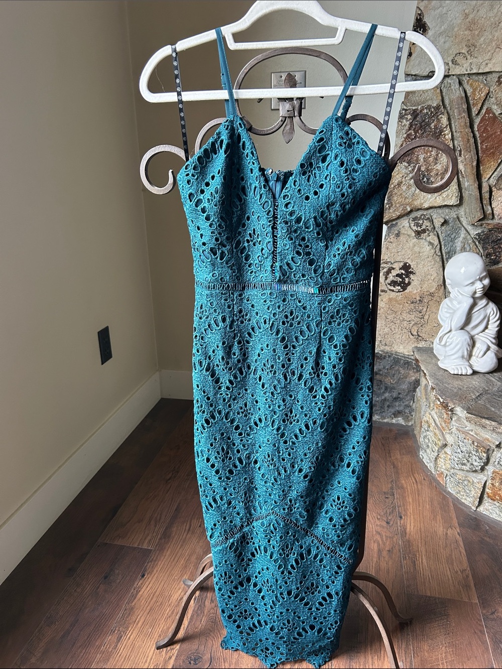 Missguided: Teal Lace Sheath Dress with Spaghetti Straps